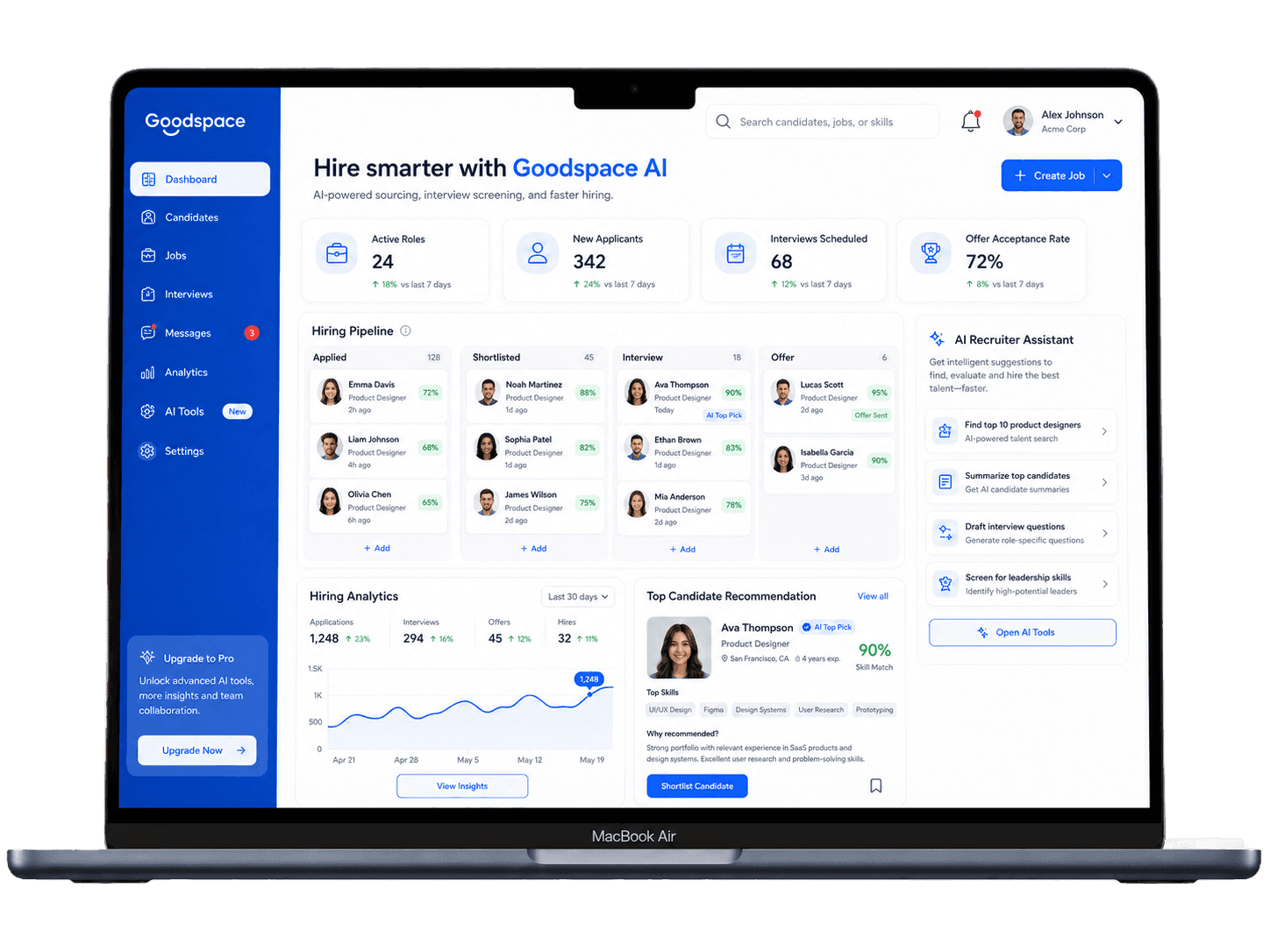 GoodSpace AI recruiter dashboard — hire smarter