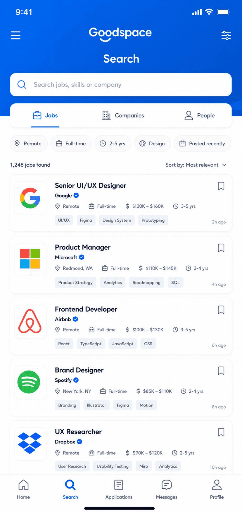 GoodSpace mobile jobs view