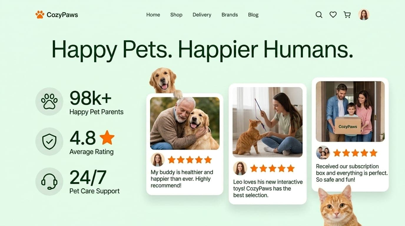 CozyPaws customer trust and reviews section