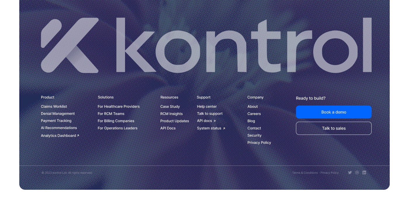 Kontrol website footer and sitemap