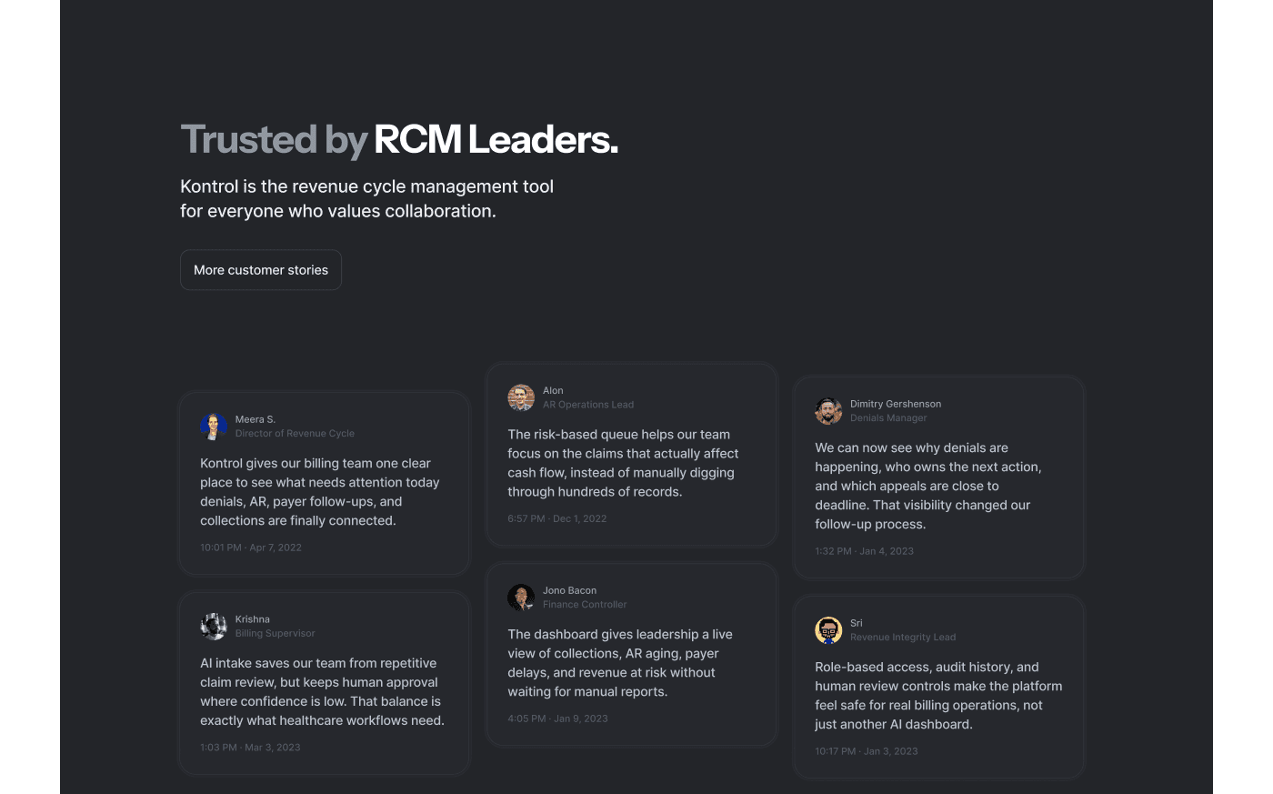 Kontrol trusted by RCM leaders section