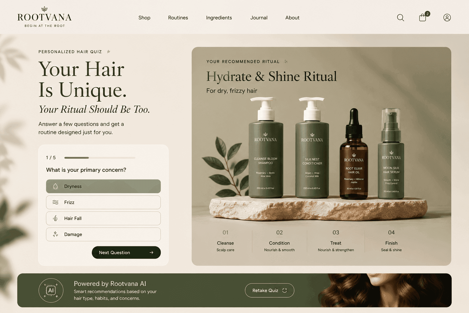 Rootvana additional haircare commerce screen